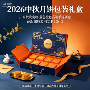 厂家批发定制中秋月饼包装礼盒蓝色橙色高端手提硬盒6/8/10粒装可定制LOGO
