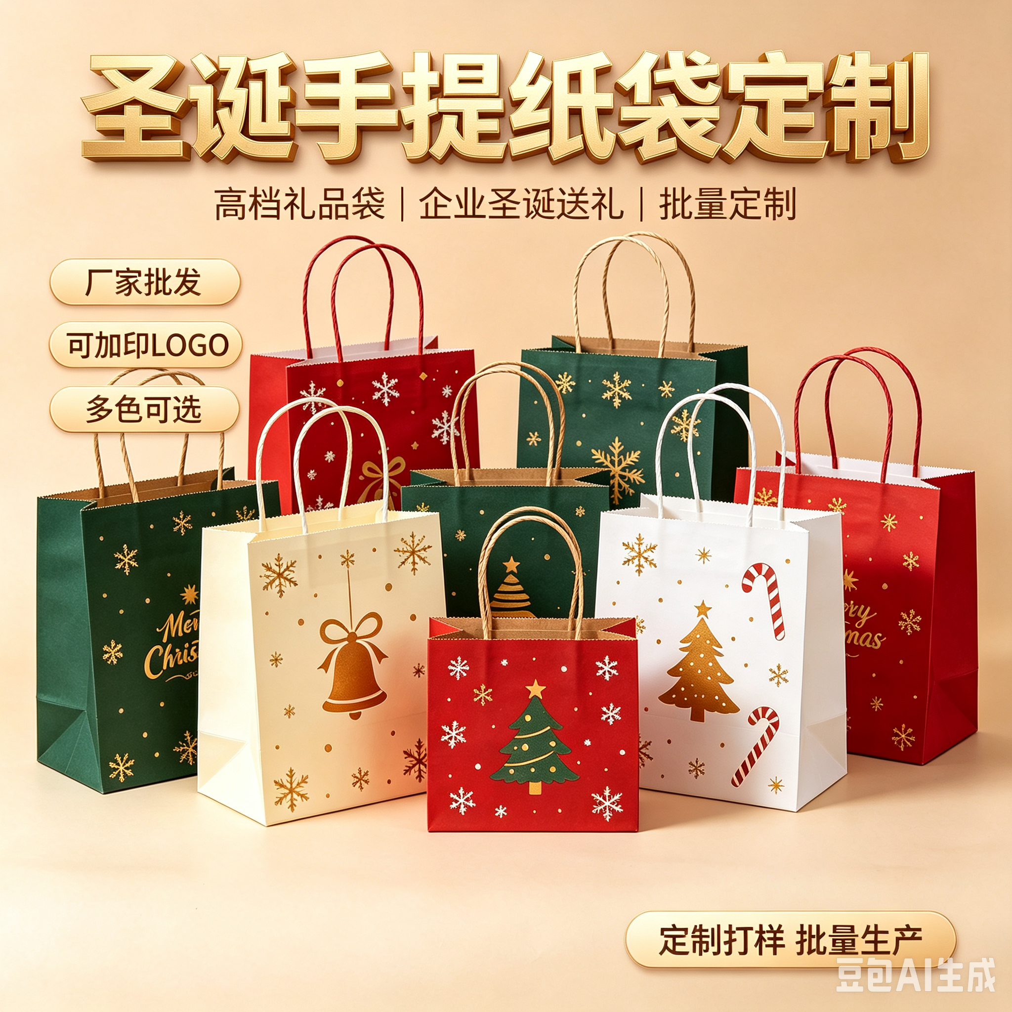 厂家批发定制礼品袋纸袋圣诞手提袋圣诞礼品袋高档圣诞节手提纸袋礼品袋批量定制