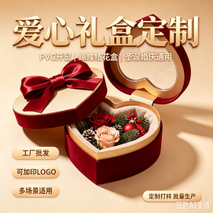 厂家批发定制 爱心盒圣诞礼盒花盒蝴蝶结礼品盒PVC开窗礼盒天地盖喜庆结婚回礼盒