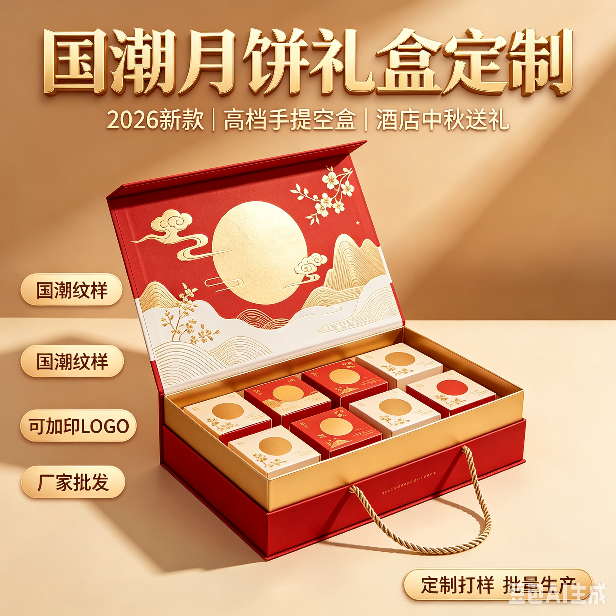 2026国潮中秋节月饼礼盒空盒子高档手提礼盒酒店送礼月饼盒厂家批发定制