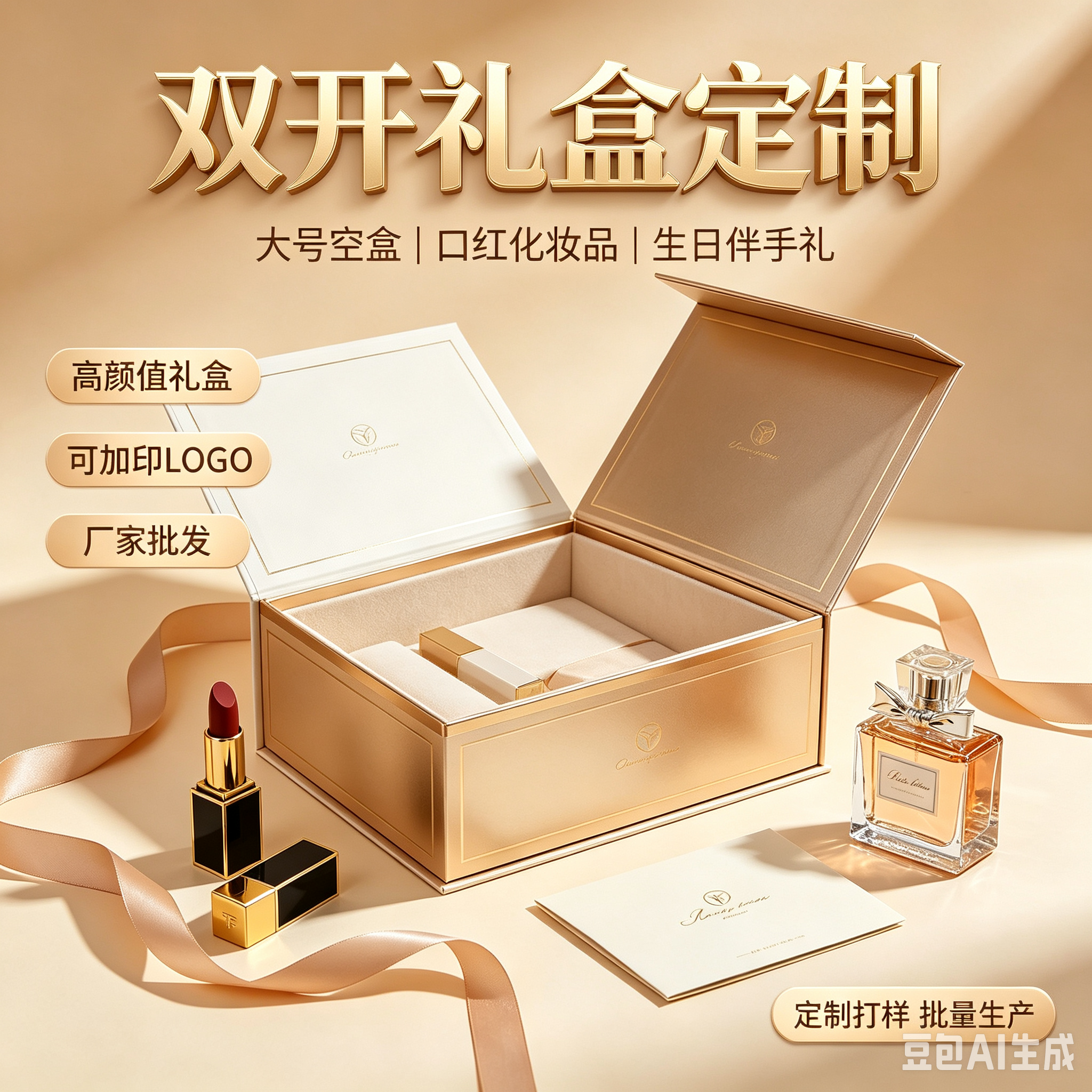批发定制高档双开月饼礼盒礼物盒大号高颜值生日礼盒口红化妆品包装盒送男生款伴手礼空盒子