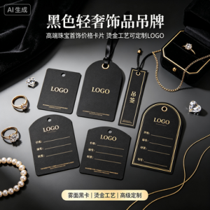 黑色轻奢饰品吊牌 高端珠宝首饰价格卡片 烫金工艺可定制 LOGO